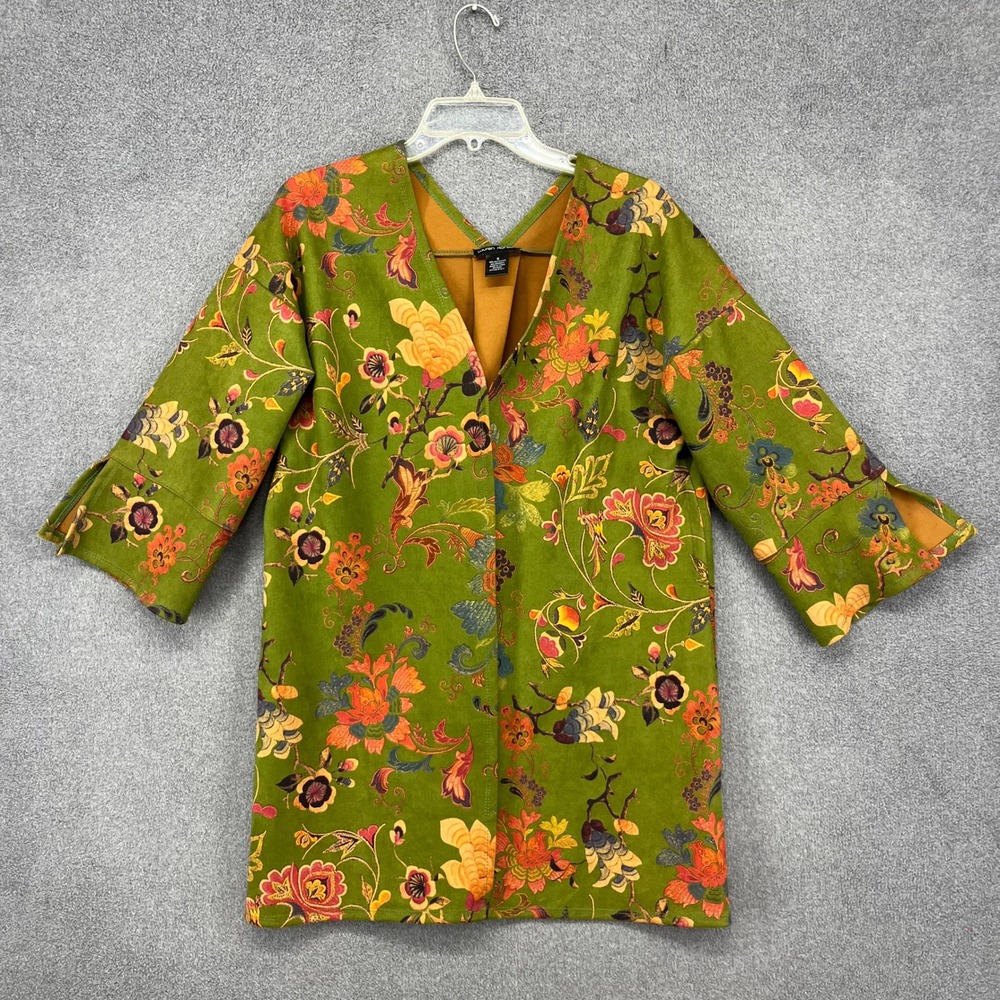 Lauren Hansen Floral Faux Suede Topper Women S Green Tapestry Open Front Jacket